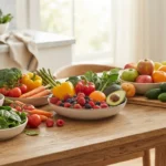 table of fruits and vegetables