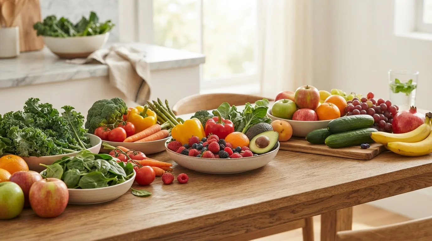 table of fruits and vegetables