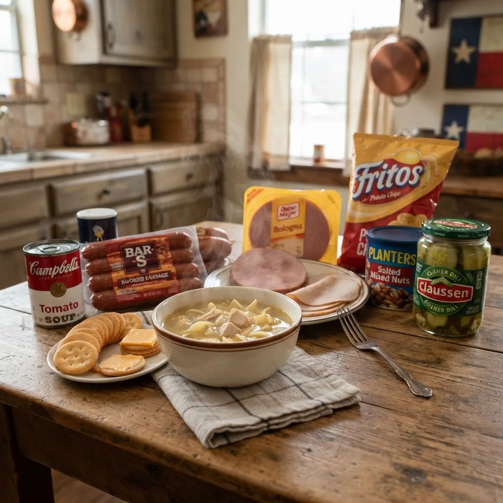 A close-up, bright and sharp image of typical high sodium foods commonly linked to high blood pressure, including processed meats, canned
